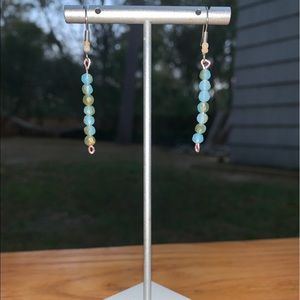 Blue and green beaded dangle earrings